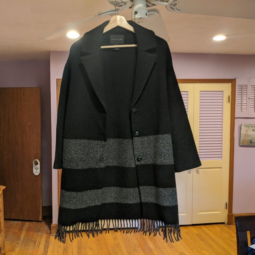 Tahari Fringe Cocoon Coat